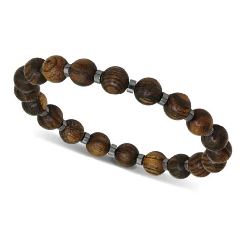 Bracelet Homme ROCHET Bracelet MYSTÈRES Perles 8mm Bois et 4 mm Hématite brillante