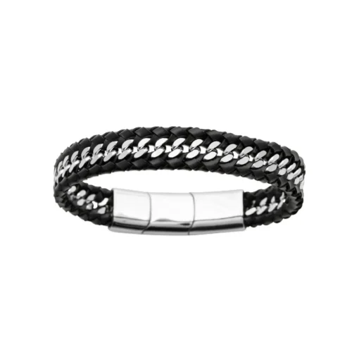 Bracelet Homme acier cuir tressé noir Maison de la Bijouterie 3ZYZY3YZ