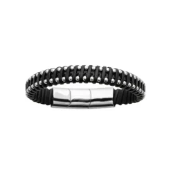 Bracelet Homme acier cuir tressé noir Maison de la Bijouterie 3ZYZYYYZ