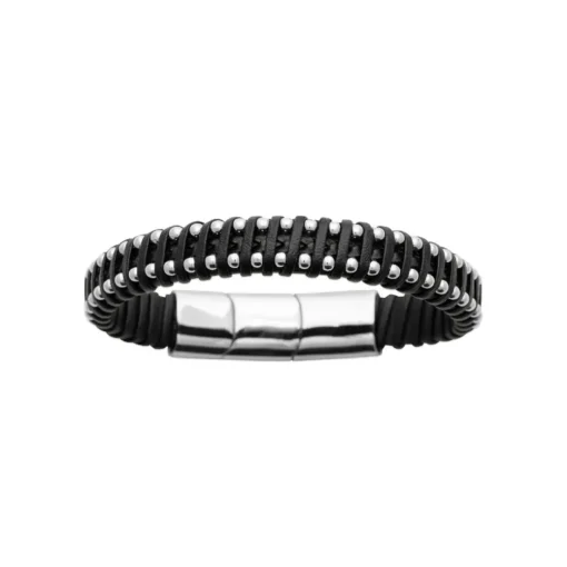Bracelet Homme acier cuir tressé noir Maison de la Bijouterie 3ZYZYYYZ