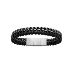 Bracelet Homme acier cuir tressé noir Maison de la Bijouterie 3ZYZYZYZ
