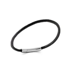 Bracelet Homme acier cuir tressé noir Maison de la Bijouterie 3ZY0UUZU