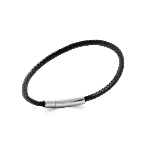 Bracelet Homme acier cuir tressé noir Maison de la Bijouterie 3ZY0UUZU