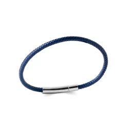 Bracelet Homme acier cuir tressé bleu Maison de la Bijouterie 3ZY0UWZU
