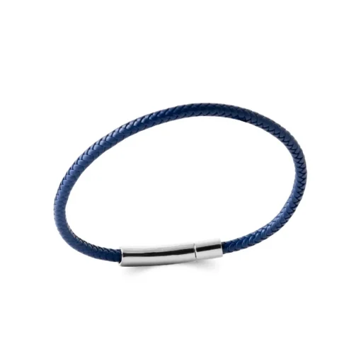 Bracelet Homme acier cuir tressé bleu Maison de la Bijouterie 3ZY0UWZU