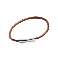 Bracelet Homme acier cuir tressée marron Maison de la Bijouterie 3ZY0UVZU