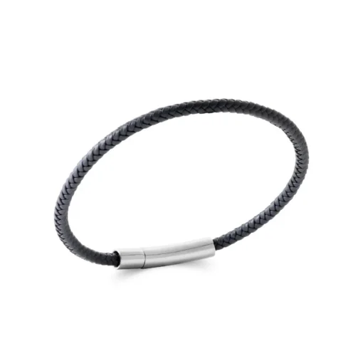 Bracelet Homme acier cuir tressé noir Maison de la Bijouterie 3ZY0U6ZU