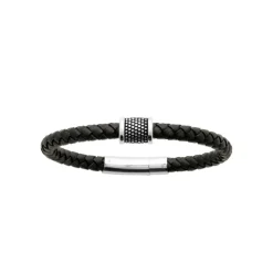 Bracelet Homme acier cuir tressé noir Maison de la Bijouterie 3ZYZ3ZYZ