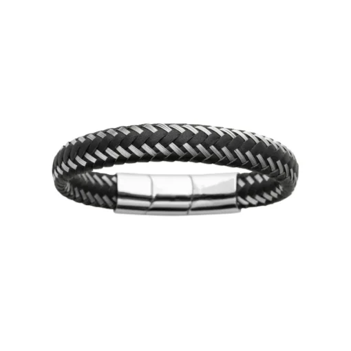 Bracelet Homme acier cuir tressé noir Maison de la Bijouterie 3ZYZY5YZ