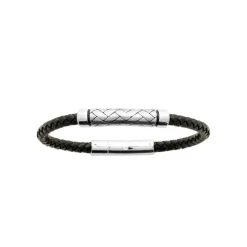 Bracelet Homme acier cuir tressé noir Maison de la Bijouterie 3ZYZ30YZ