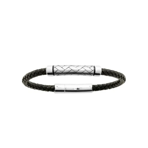 Bracelet Homme acier cuir tressé noir Maison de la Bijouterie 3ZYZ30YZ