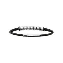 Bracelet Homme acier cuir tressé noir Maison de la Bijouterie 3ZYZYVYZ
