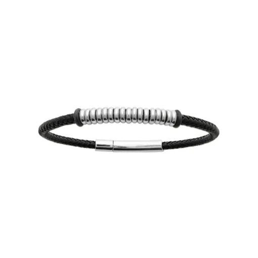 Bracelet Homme acier cuir tressé noir Maison de la Bijouterie 3ZYZYVYZ
