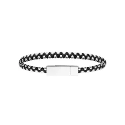 Bracelet Homme acier cuir tressé noir Maison de la Bijouterie 3ZYZYWYZ