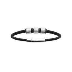 Bracelet Homme acier cuir tressé noir Maison de la Bijouterie 3ZYZY6YZ