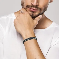 Bracelet Homme acier cuir tressé noir Maison de la Bijouterie 3ZYZYYYZ