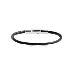 Bracelet Homme acier cuir tressé noir Maison de la Bijouterie 3ZY0UUZU