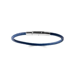 Bracelet Homme acier cuir tressé bleu Maison de la Bijouterie 3ZY0UWZU