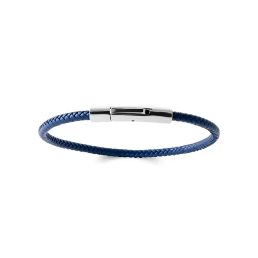 Bracelet Homme acier cuir tressé bleu Maison de la Bijouterie 3ZY0UWZU