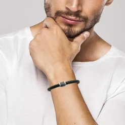 Bracelet Homme acier cuir tressé noir Maison de la Bijouterie 3ZYZ3ZYZ