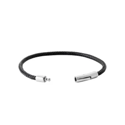 Bracelet Homme acier cuir tressé noir Maison de la Bijouterie 3ZY0UUZU