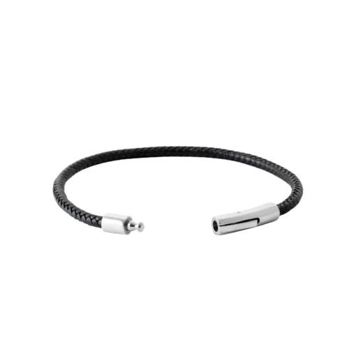 Bracelet Homme acier cuir tressé noir Maison de la Bijouterie 3ZY0UUZU