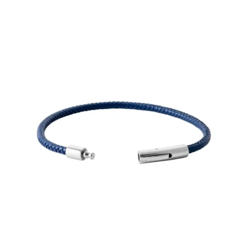 Bracelet Homme acier cuir tressé bleu Maison de la Bijouterie 3ZY0UWZU