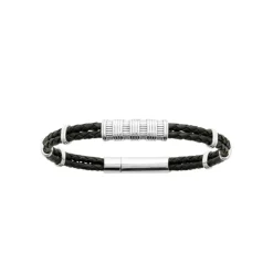 Bracelet Homme acier double cuir tressé noir Maison de la Bijouterie 3ZYZ34YZ