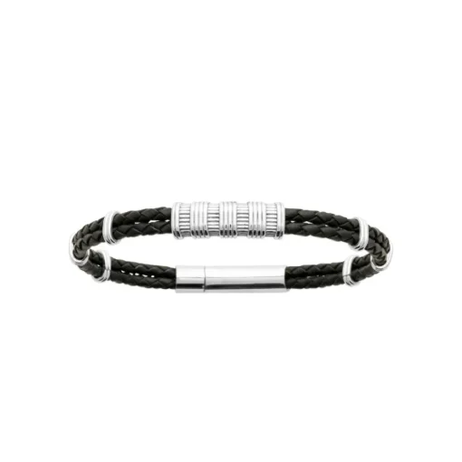 Bracelet Homme acier double cuir tressé noir Maison de la Bijouterie 3ZYZ34YZ