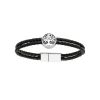 Bracelet Homme acier double cuir tressé noir Maison de la Bijouterie 3ZYZZVZV