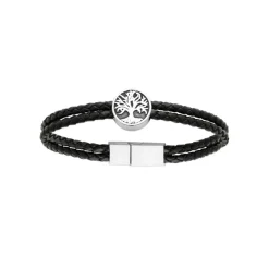 Bracelet Homme acier double cuir tressé noir Maison de la Bijouterie 3ZYZZVZV