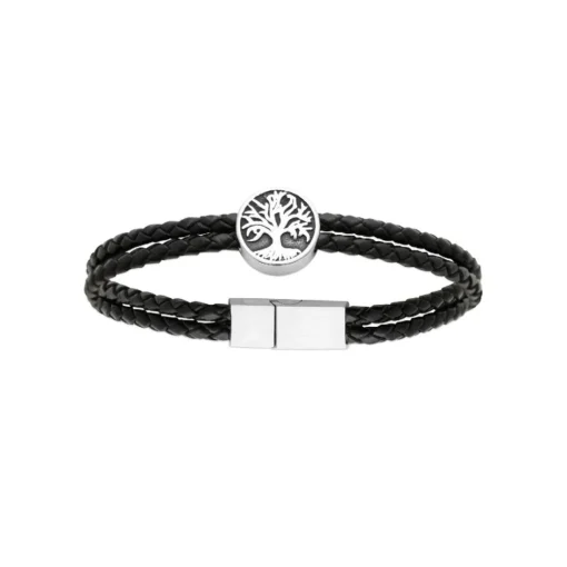 Bracelet Homme acier double cuir tressé noir Maison de la Bijouterie 3ZYZZVZV