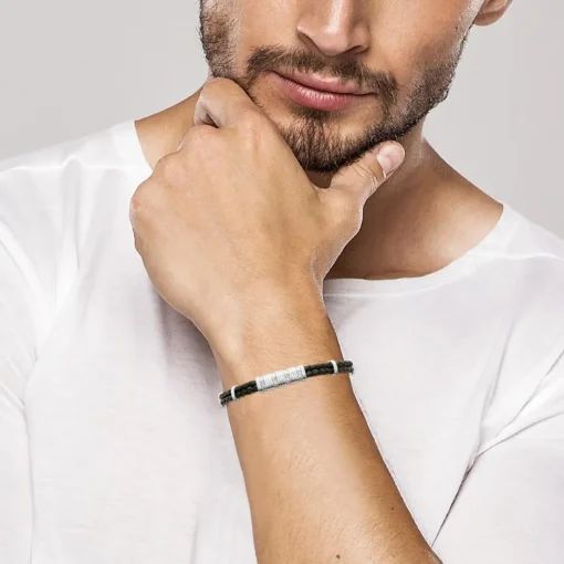 Bracelet Homme acier double cuir tressé noir Maison de la Bijouterie 3ZYZ34YZ