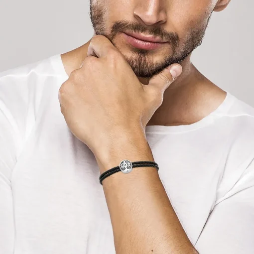 Bracelet Homme acier double cuir tressé noir Maison de la Bijouterie 3ZYZZVZV