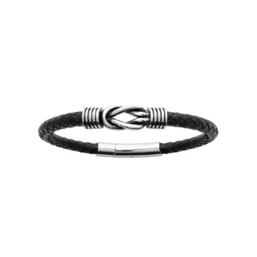 Bracelet Homme acier nœud cuir noir Maison de la Bijouterie 3ZYZY4YZ