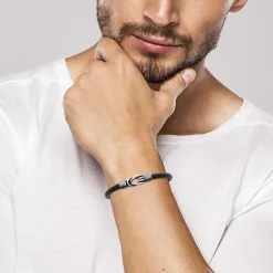 Bracelet Homme acier nœud cuir noir Maison de la Bijouterie 3ZYZY4YZ