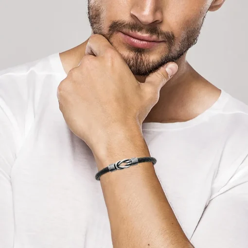 Bracelet Homme acier nœud cuir noir Maison de la Bijouterie 3ZYZY4YZ