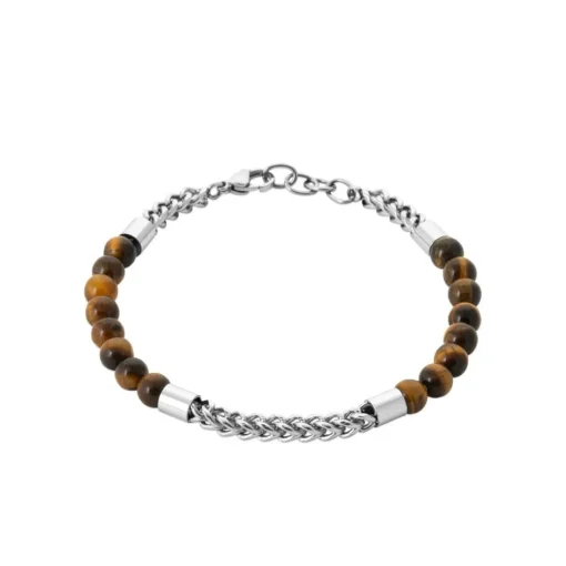 Bracelet Homme acier perles œil de tigre Maison de la Bijouterie 3ZYZYUYZ