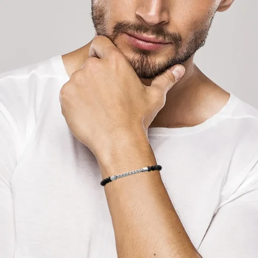 Bracelet Homme acier perles agate noire Maison de la Bijouterie 3ZYZ35YZ