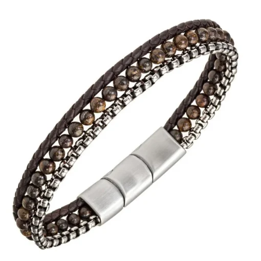 Bracelet Homme All Blacks Bijoux - 682394 Acier, Cuir Couleur Marron, Argent