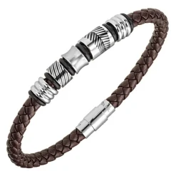 Bracelet Homme All Blacks Bijoux - 682386 Acier, Cuir Couleur Argent, Marron