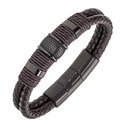 Bracelet Homme All Blacks Bijoux - 682336 Acier, Cuir Couleur Noir, Marron