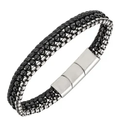 Bracelet Homme All Blacks Bijoux - 682396 Acier, Cuir Couleur Noir, Argent