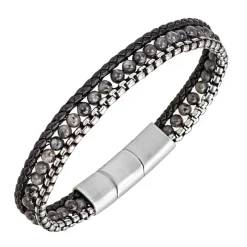 Bracelet Homme All Blacks Bijoux - 682395 Acier, Cuir Couleur Noir, Argent