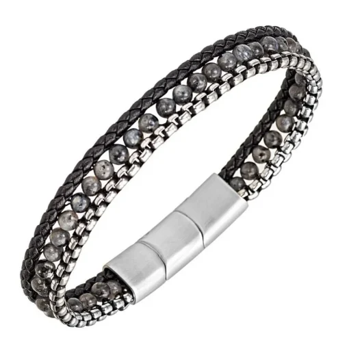 Bracelet Homme All Blacks Bijoux - 682395 Acier, Cuir Couleur Noir, Argent