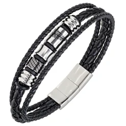 Bracelet Homme All Blacks Bijoux - 682349 Acier, Cuir Couleur Noir, Argent