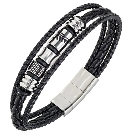 Bracelet Homme All Blacks Bijoux - 682349 Acier, Cuir Couleur Noir, Argent