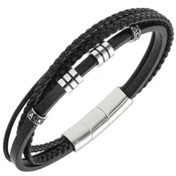 Bracelet Homme All Blacks Bijoux - 682407 Acier, Cuir Couleur Noir