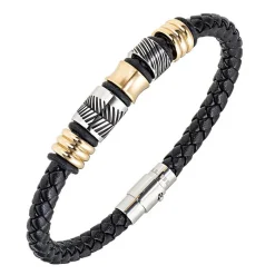 Bracelet Homme All Blacks Bijoux - 682345 Acier, Cuir Couleur Argent, Marron