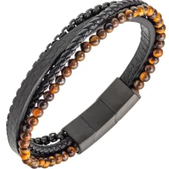 Bracelet Homme All Blacks 682297 - Acier et Cuir Noir